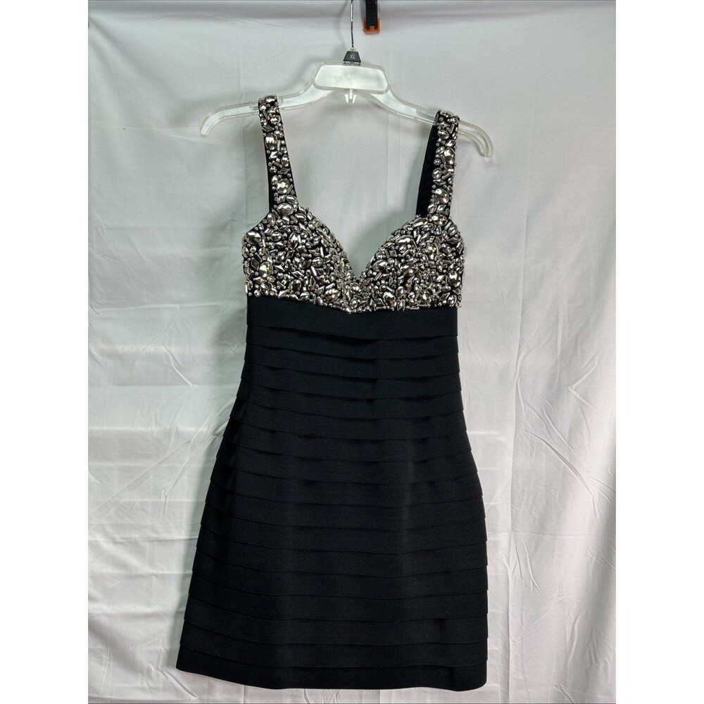 Sherri Hill Gothic Grunge Jewel Bandage Dress Black Rhinestone Cyber Punk Sz 2